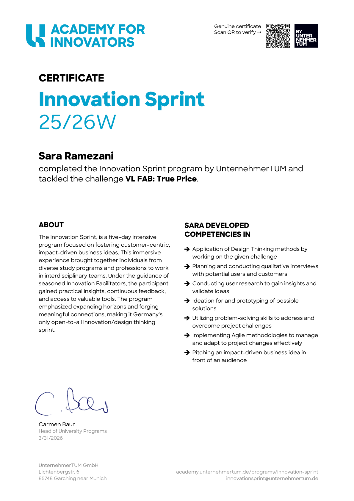 Preview of the certificate